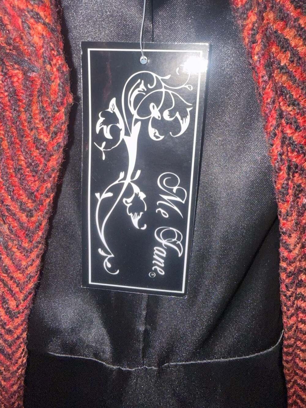 Me Jane Red and Black Chevron Herringbone Double Breasted Peplum Jacket Size Sma - Picture 4 of 4